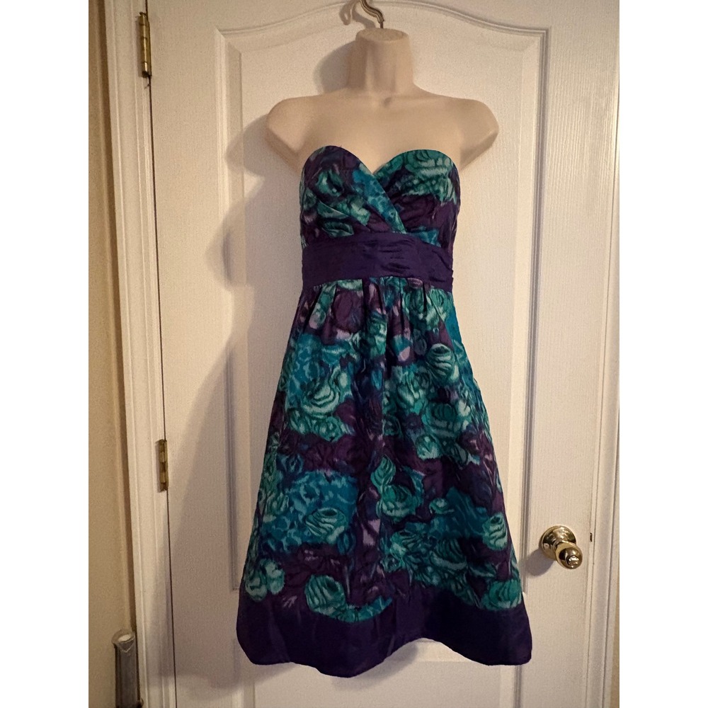 Moulinette Soeurs Strapless Dress Women 0 Purple Teal Floral Rose Print
